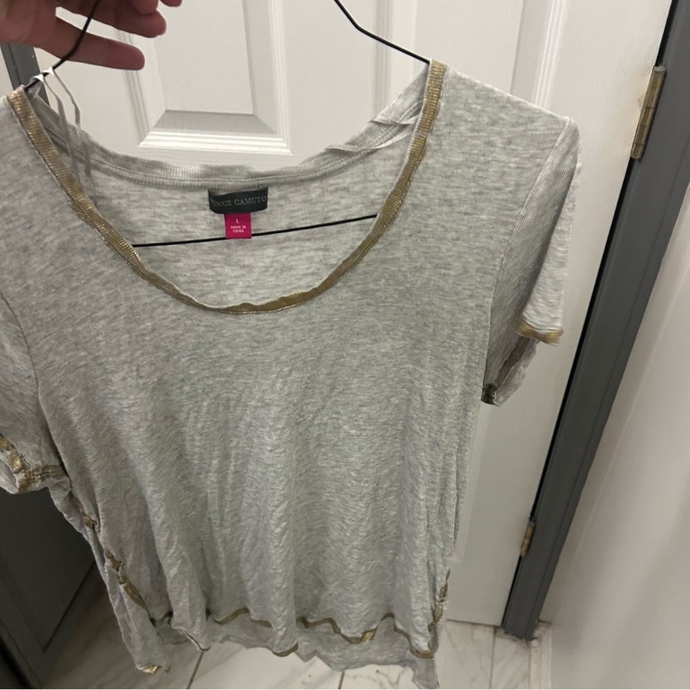 NWOT VINCE CAMUTO gold trim shirt.